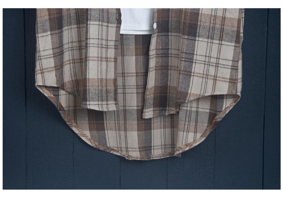 Damen Cross-Grid Baumwoll-Leinen Hemdjacke - Frühling Locker, Große Größen, Mittellang, Asymmetrischer Saum