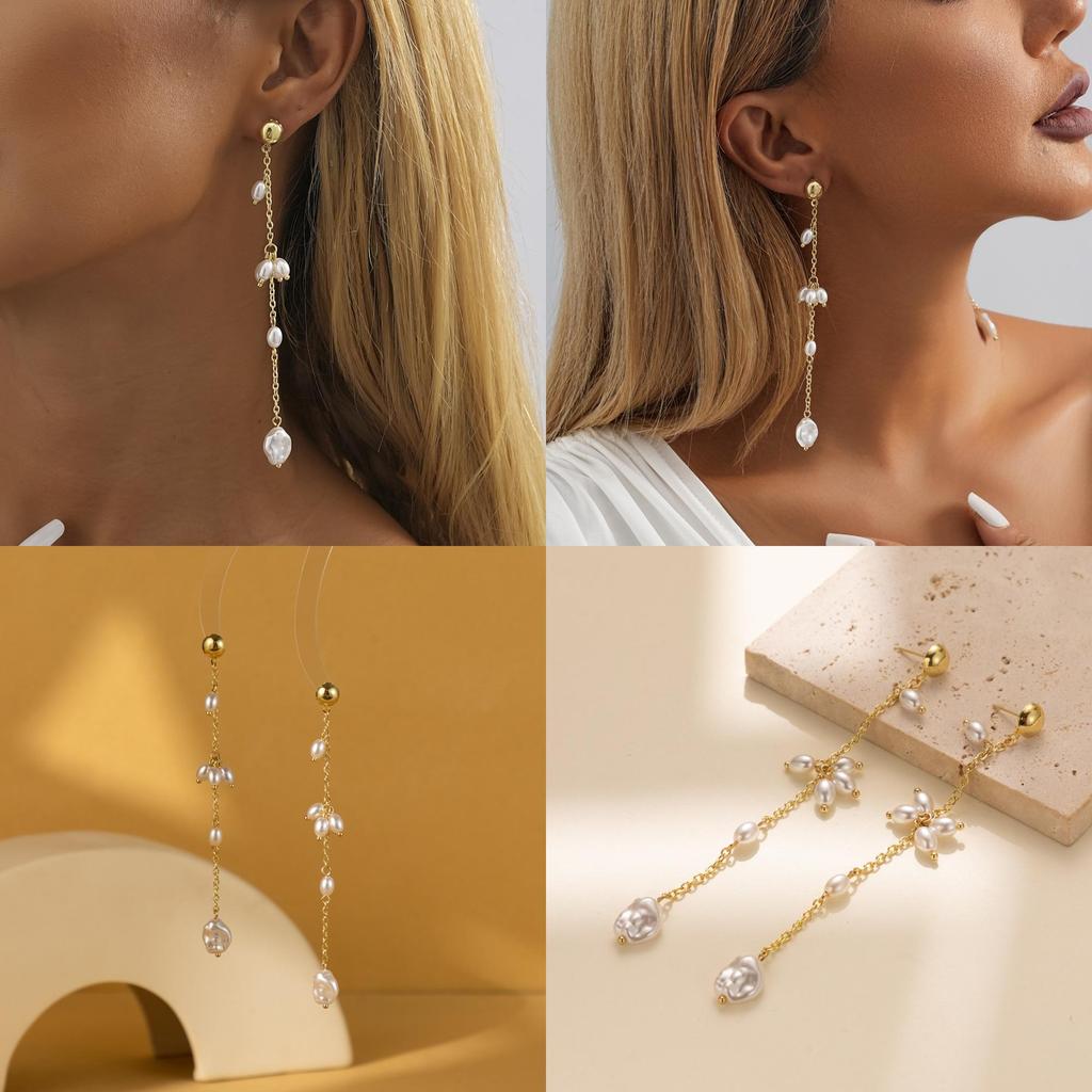 Classic Gold Plated Dangle Earrings With Faux Pearls For Women Modern Fashion