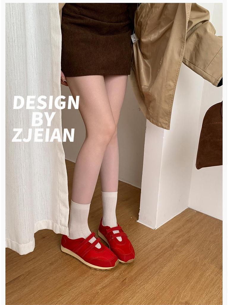 New Women's 2025 Genuine Leather Velcro Trainers: Thick Sole, Breathable, Versatile, In-Stock Casual Shoes