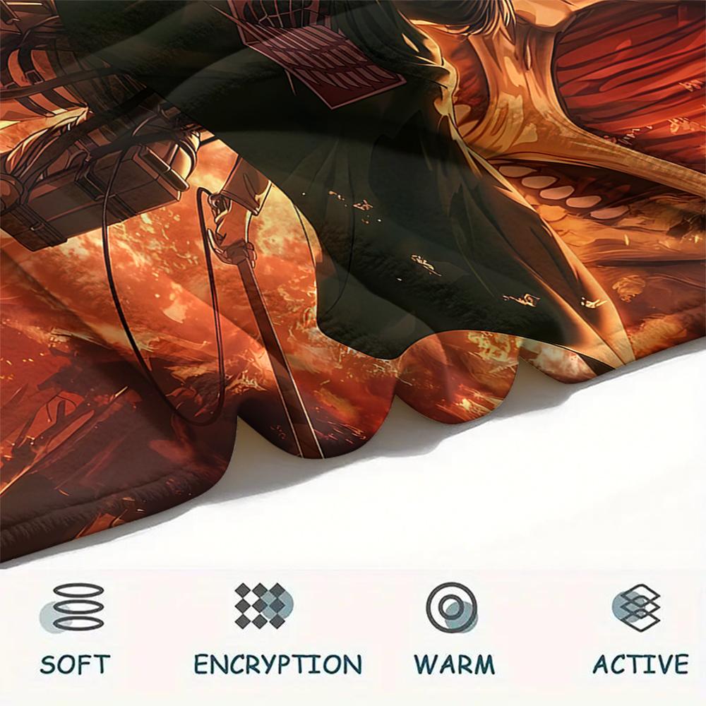 1PC Attack On Titan Print Flannel Blanket, High Quality All Seasons, Home Decor, Warmth and Comfort, Perfect for Christmas Gifts