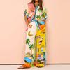 1116 Women's Christmas Fashion Set 1D Printed Autumn Casual Wide Leg Pants Cardigan Shirt