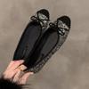 Women's Single Shoes Spring New Round Head Light Mouth Color Sequin Fabric Butterfly Knot Soft Sole Non-slip Flat Shoes