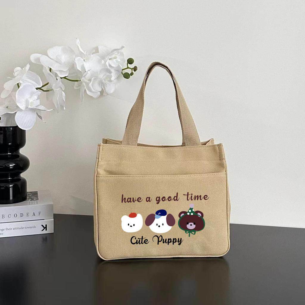 New canvas tote bag dirt-resistant large-capacity simple office worker student versatile lunch box mommy thermal insulation bento bag