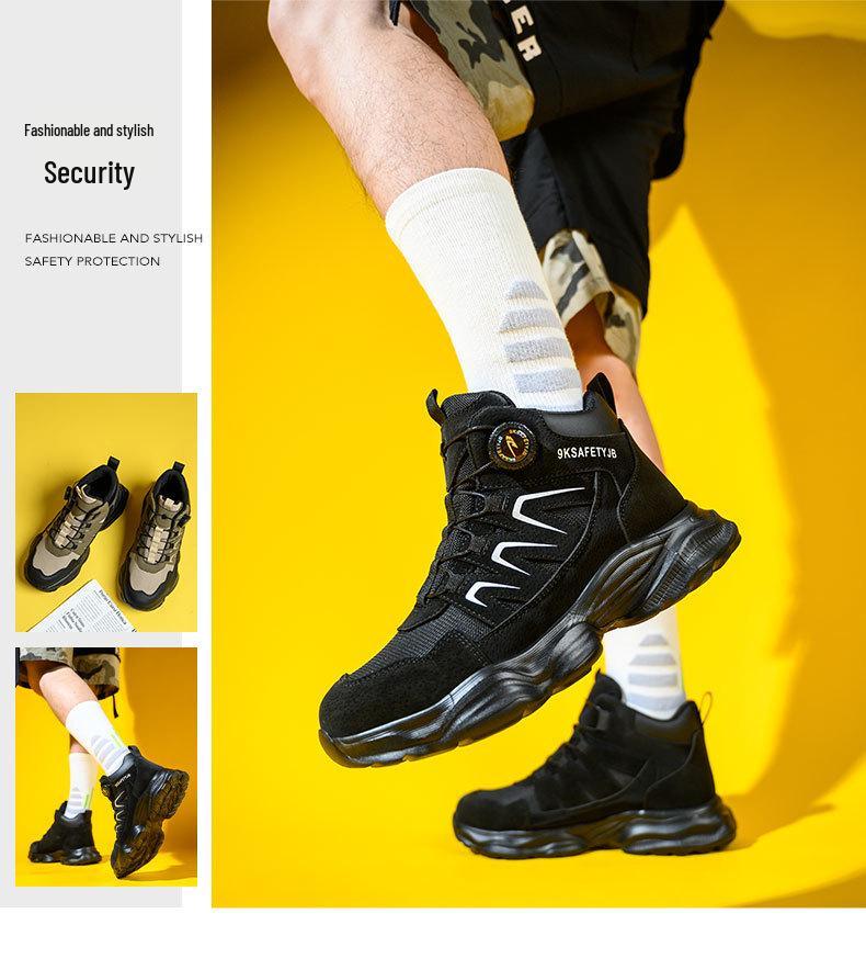 High-Top Safety Work Boots - Anti-Smash, Puncture-Resistant, Water-Repellent, Lightweight, Microfiber Leather, Wear-Resistant