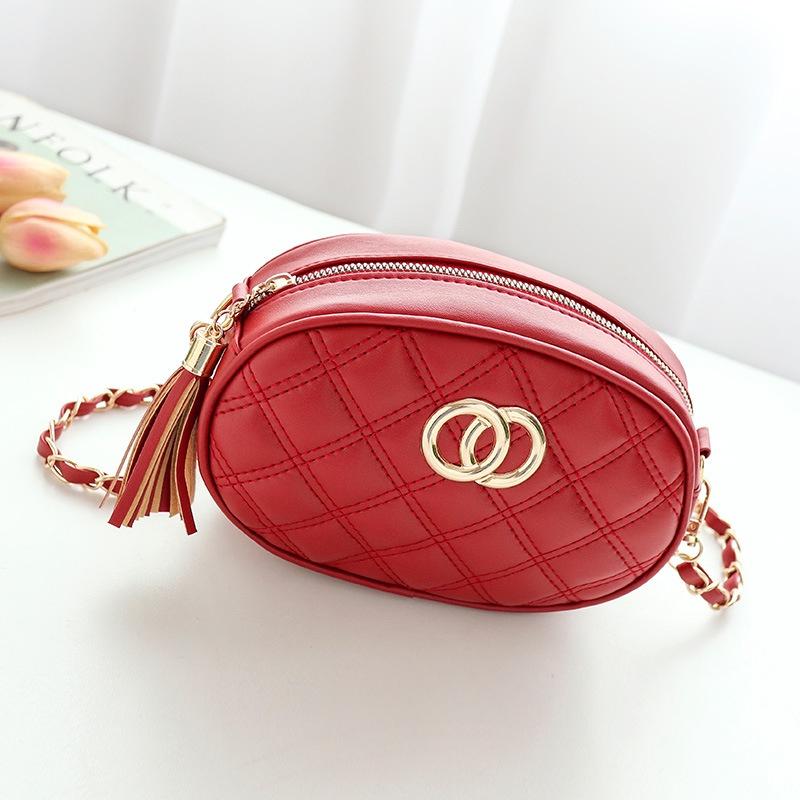 IELGY shoulder bag Korean version fashionable diamond chain bag personality double ring outing tassel bag elegant small fresh oval