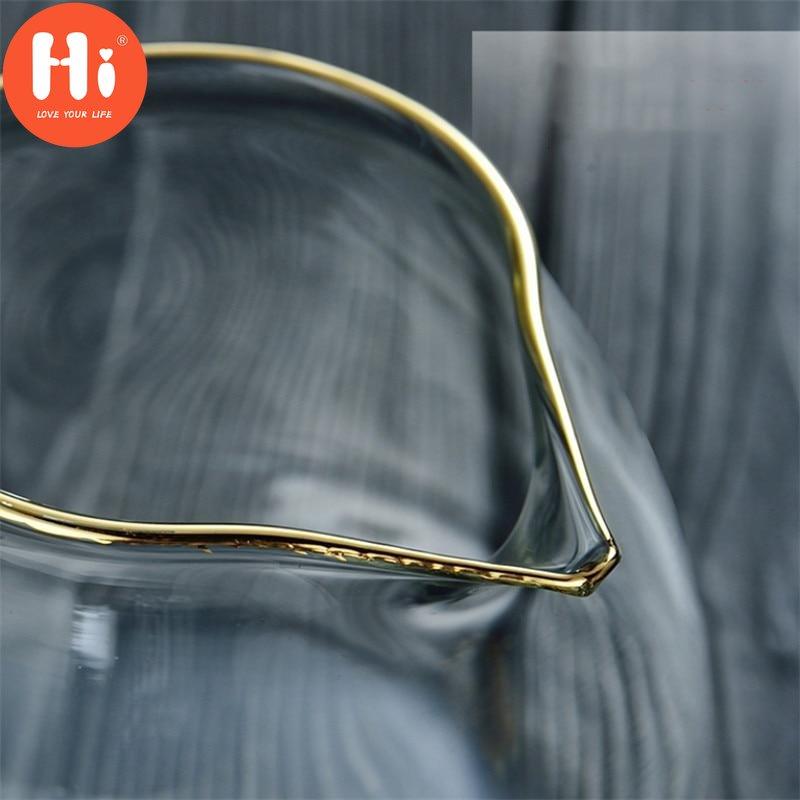 Hi Heat Resistant Teacup Glass Gold Leaf Handle Kung Fu Fair Cup Drinkware Transparent Tea Dispenser