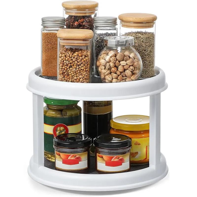 2 Tier Non Skid Spice Rack Turntable, Spinning Organizer, Non Skid Lazy Susan Turntable, 360° Rotating Seasoning Organizer