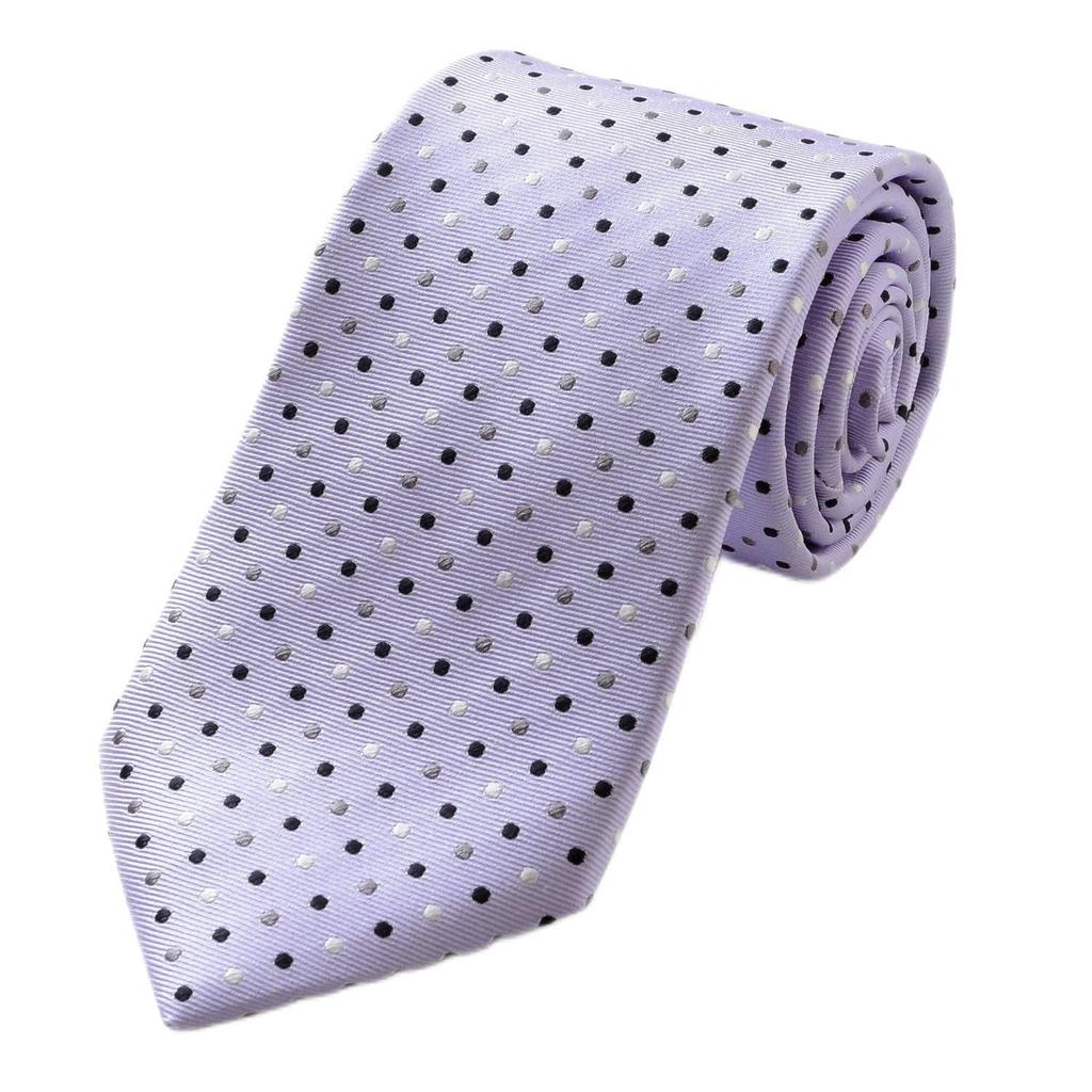 Michiko London Brand Made in Silk Jacquard Woven with Polka Dot Pattern Light Necktie, Japan, 100% (Pattern A Purple)
