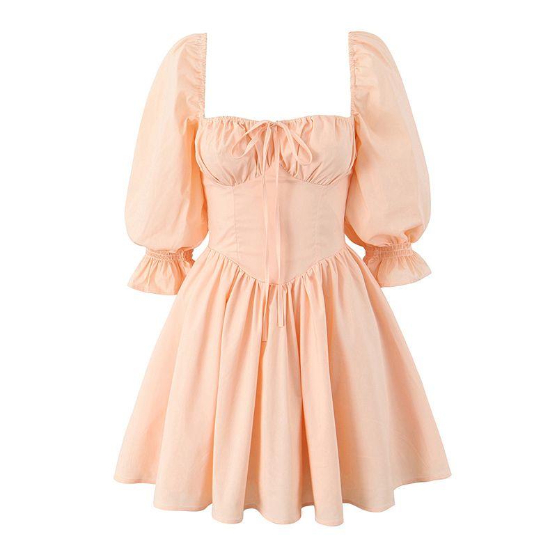 

Angel Cradle French Sweet Style Age-Reducing Square Collar Puff Sleeve Dress Silm Slim Looking Umbrella Princess Dress Orange pink L