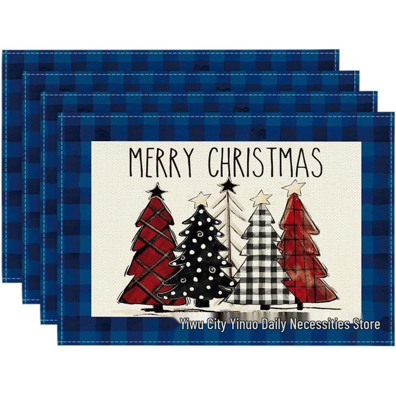 Christmas Snowman & Snowflake Plaid Insulated Placemat - Festive Table Decoration