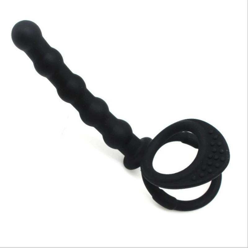 Double Penetration Dildo Rings Strap On Penis Delayed Ejaculation Anal Beads Butt Anus Vaginal Massager Sex Toys For Men Couples