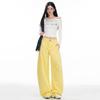 Women's American-Style Wide-Leg White Jeans: Autumn/Winter Pleated Casual Straight Floor-Length Pants
