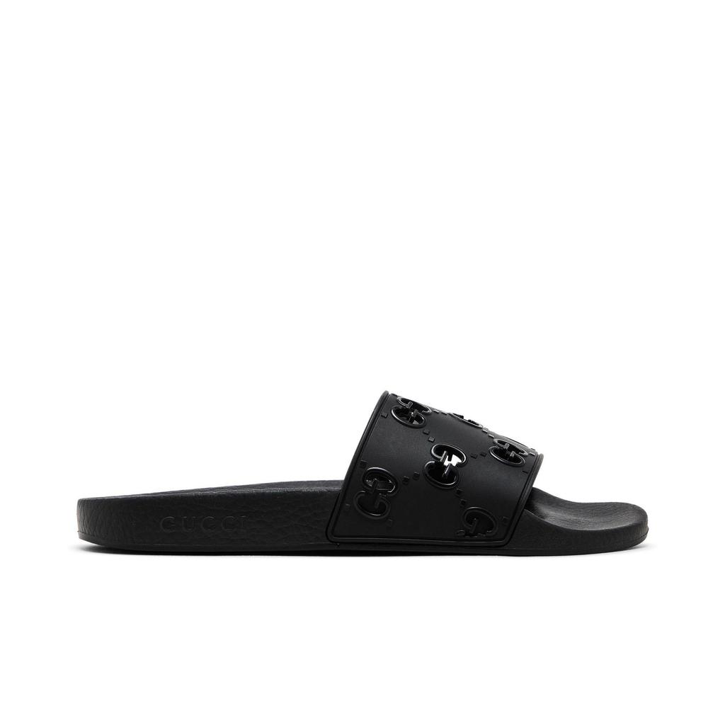 Gucci Womens Rubber GG Slide 'Black' (women's sizes) Black Slide Slippers 573922 JDR00 1000