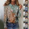 Women's Fashion Casual LongSleeve Print Round Neck Pullover Top Blouse