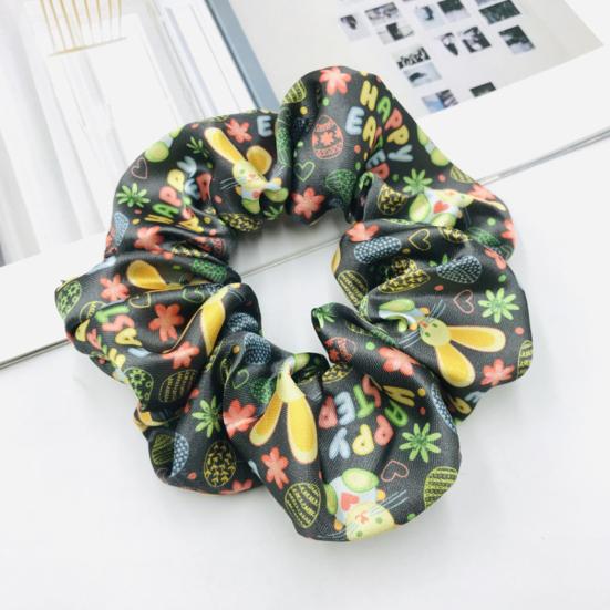 Women Hair Tie High Elasticity Colorful Easter Egg Print Hair Scrunchy Smooth Satin Texture Ponytail Holder Versatile Hair Accessory