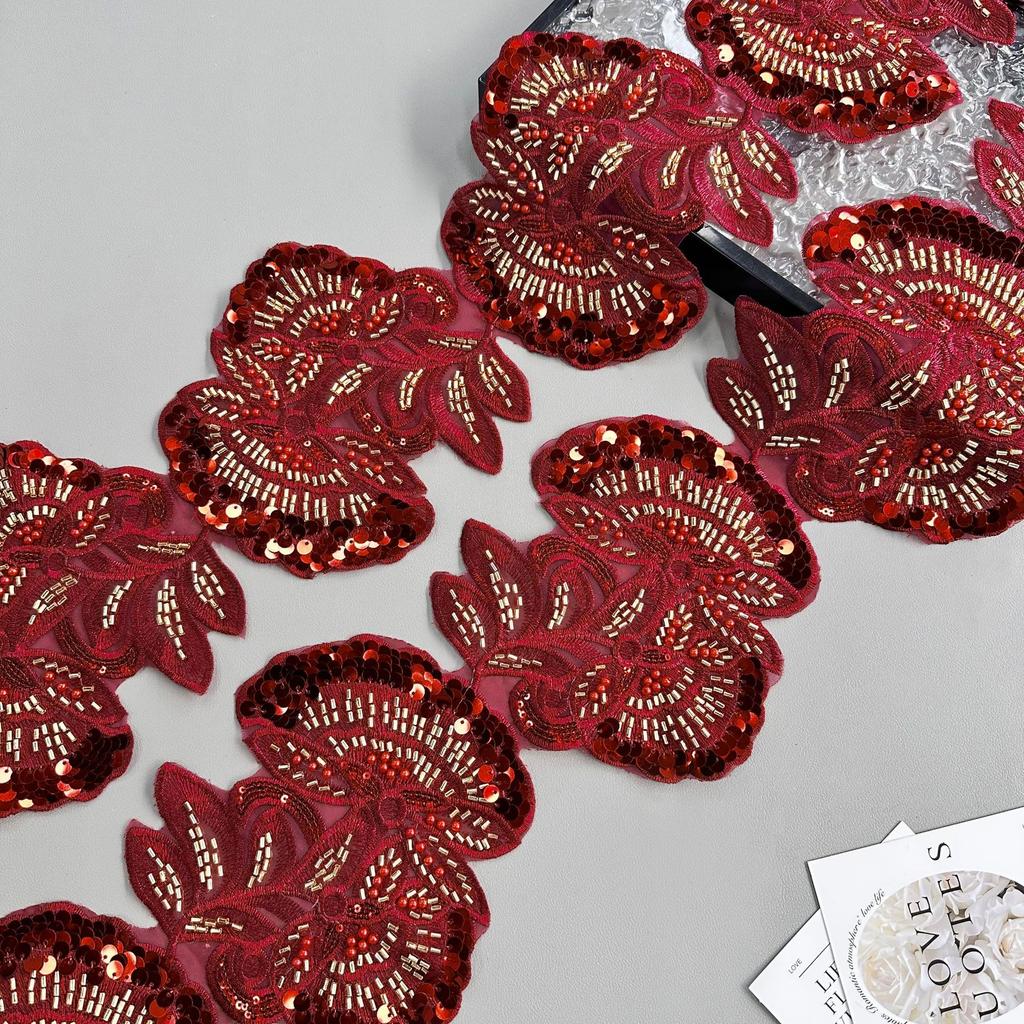 Heavy Industry Multi-Color Mesh Yarn Bead Sequin Embroidery Flower Patch Lace Decoration Ethnic Style Dress Clothing Cloth Sticker