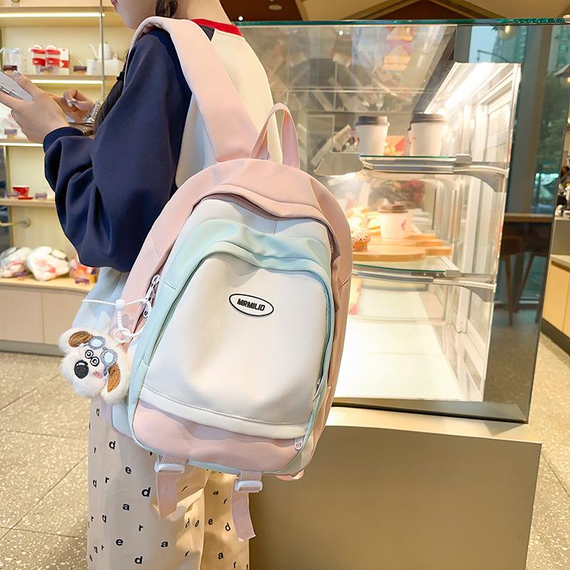 College style cute contrasting colors junior high school and high school students large-capacity schoolbags new men's and women's same backpacks