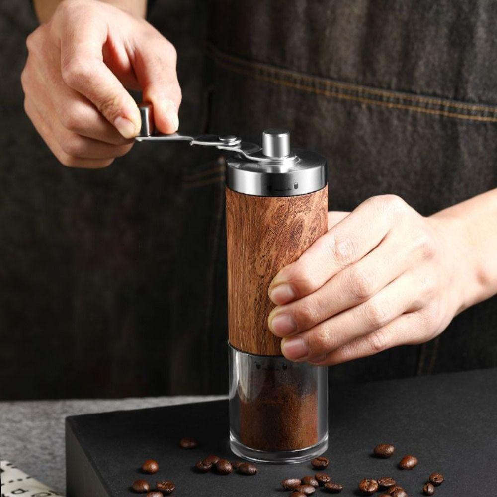 Handheld Crank Hand Coffee Grinder Ceramic Grinding Core Wood Grain Coffee Bean Mill Detachable Handle
