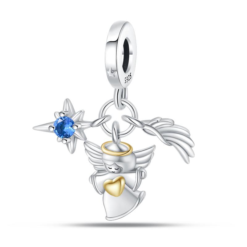 925 Silver Guardian Angel Charms Beads Angel Wings Drunk Angel DIY Bracelet Jewelry Gift for Birthday Lucky