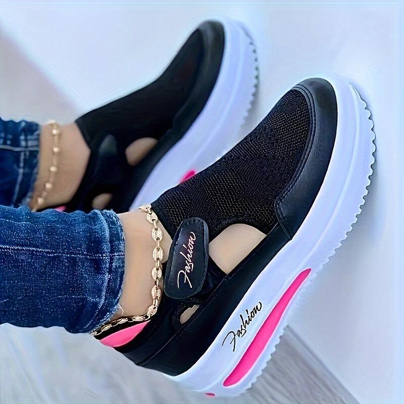 Nuove Scarpe Singole Casual di Taglia Grande per Donna in Primavera ed Estate, Caratterizzate da Suola Piatta, Tessuto Intrecciato Traspirante, Velcro, Rete Casual