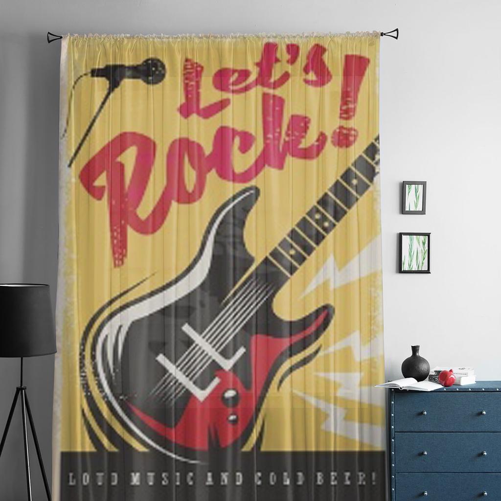 Impreza Muzyki Rockowej Plakat Retro Szyfonowe Przezroczyste Zasłony do Dekoracji Salonu Sypialni Kuchni Zasłony Woalowe Tiulowe