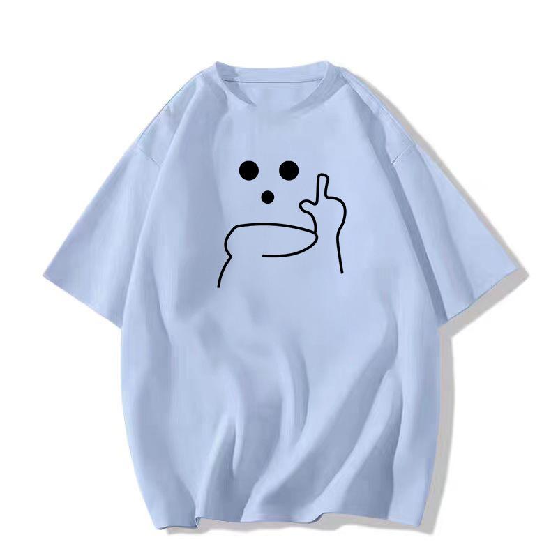 Dámské letní tričko s krátkým rukávem z čisté bavlny - Design s rovnými rameny, Volný střih, Trendy americký niche styl