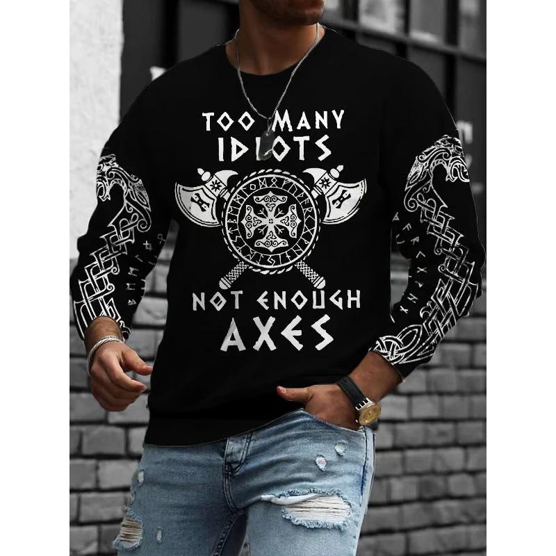 Rundhals 3D Schädelmuster Oberteil Lässige Langarm Herren T-Shirts - Weicher Mittlerer Stretch Polyesterstoff Frühling und Herbst Relaxed Fit Kleidung