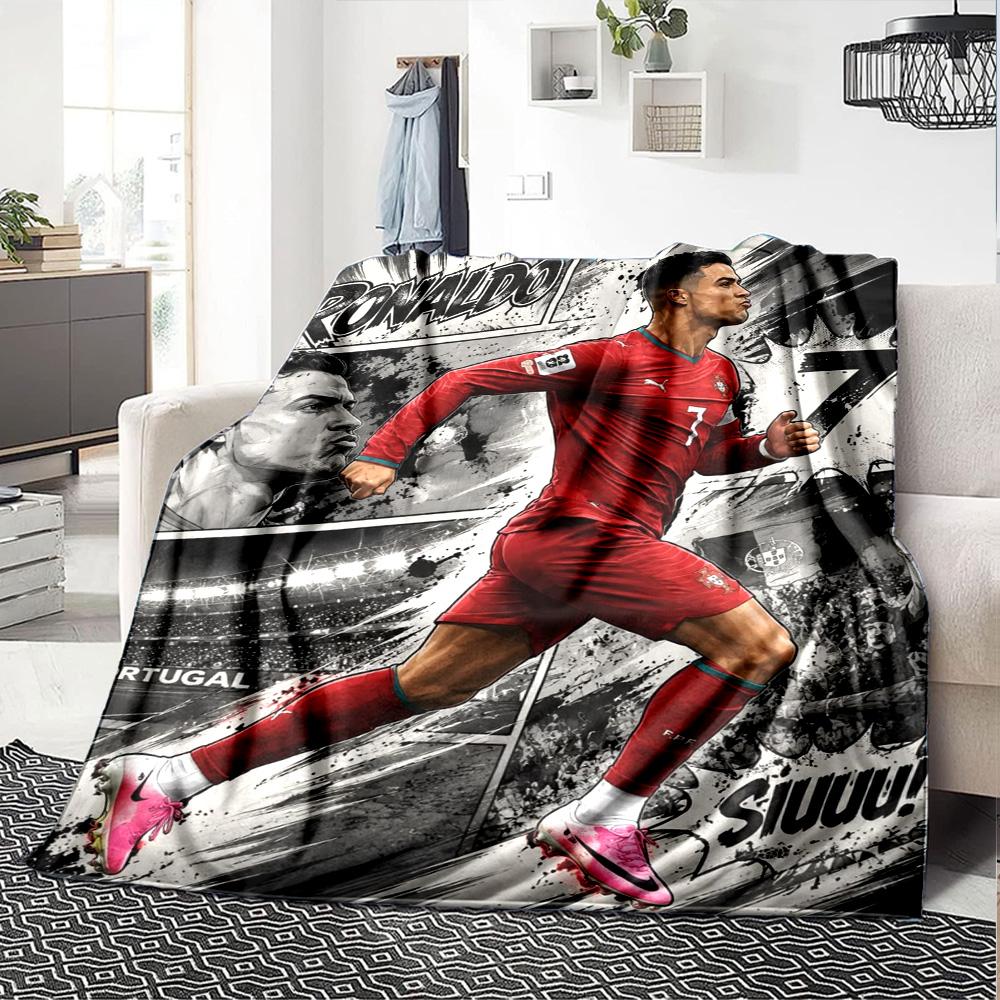 Red Jersey Football Player Running Graphic Flannel Blanket Black Splash Background Soft Throw Blanket Sports Fan Bedroom Sofa Decor