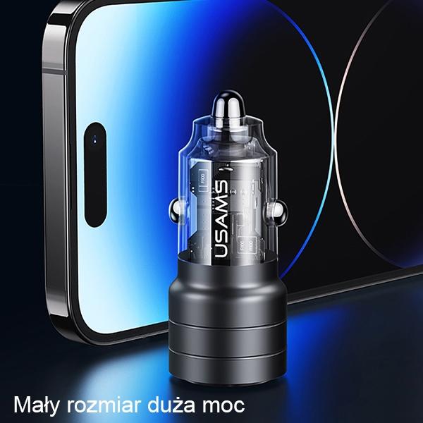 USAMS Car Charger C36 USB+USB-C 95WFast Charge Black/black CC176CC01 (US-CC176)