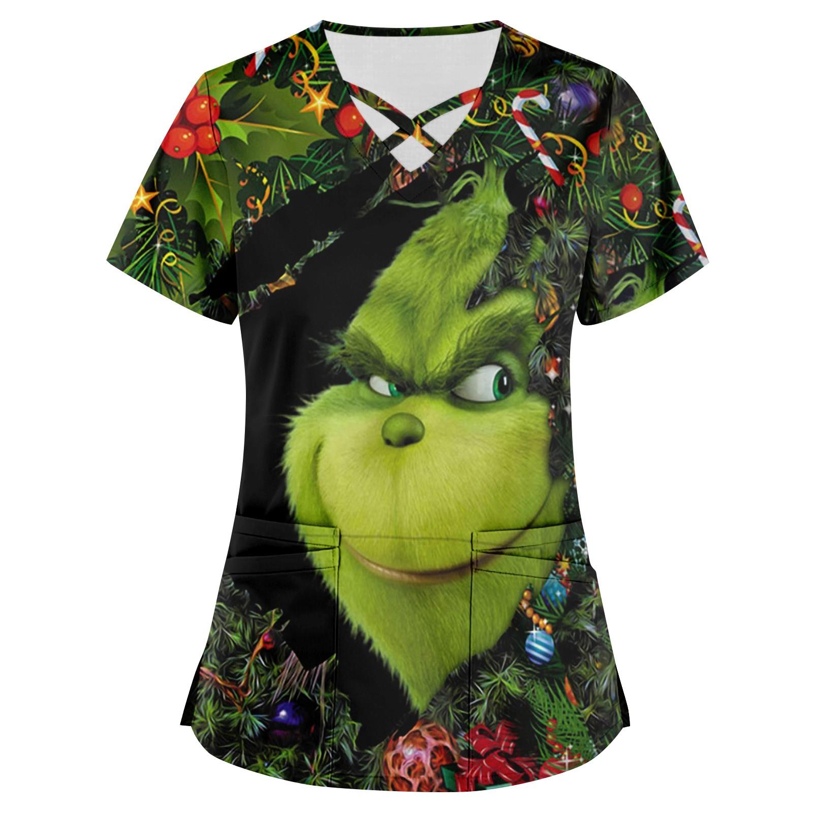 

Жіночий робочий одяг з принтом, V-подібним вирізом і двошаровою кишенею, базовий пуловер L армія зелений колір