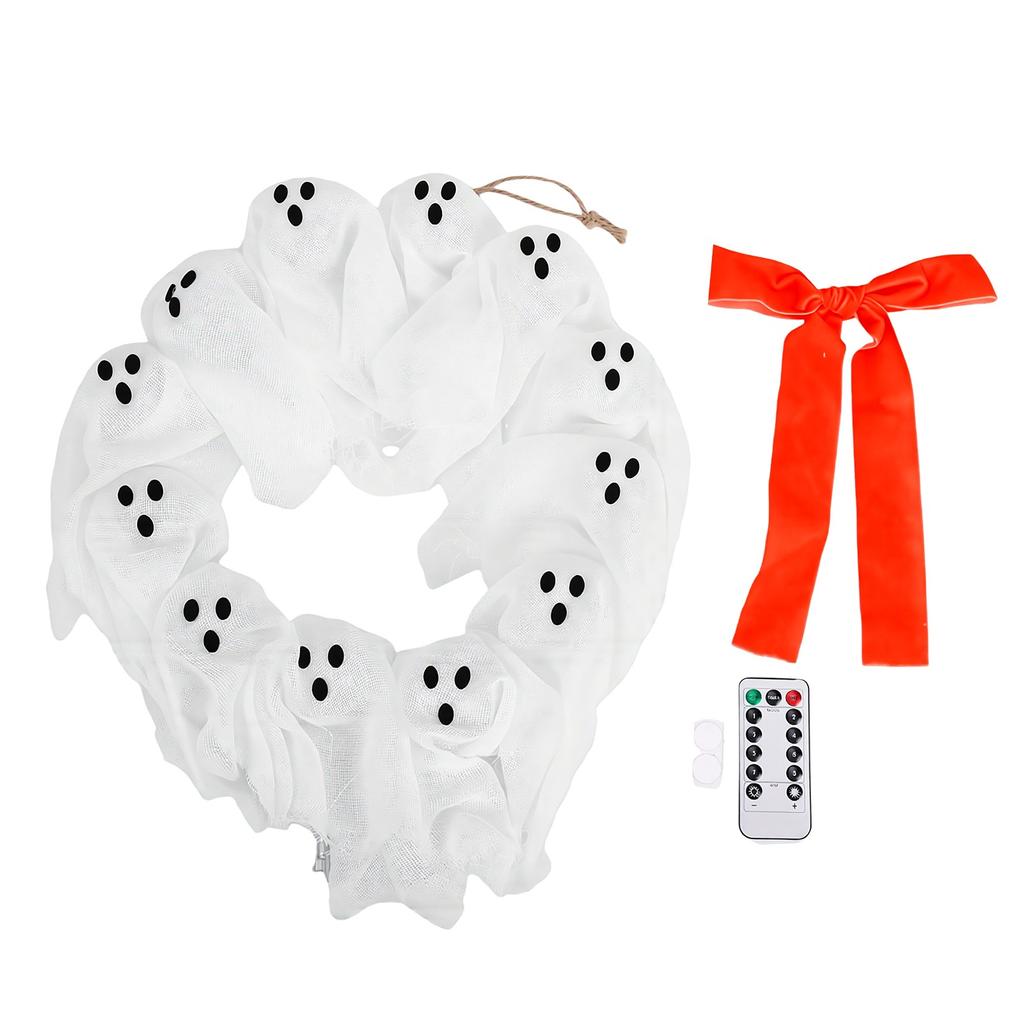Ghost Wreath Repeated Use Decorative Glowing Ghost Wreath Decor with Cute Bow for Home Party