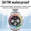 Quartz Luxury Mens Round Imitation Color Diamond Watches Movement Waterproof Men Wristwatches Week Display Male Clock