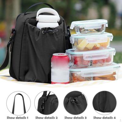 Insulated Adjustable Strap Portable Oxford Cloth Reusable Lunch Tote Bag for Office, Outdoor, Beach
