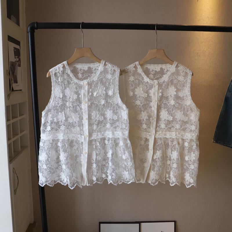 2025 Sommer Koreanischer Rundhals Locker Spitze Weste Strickjacke für Damen