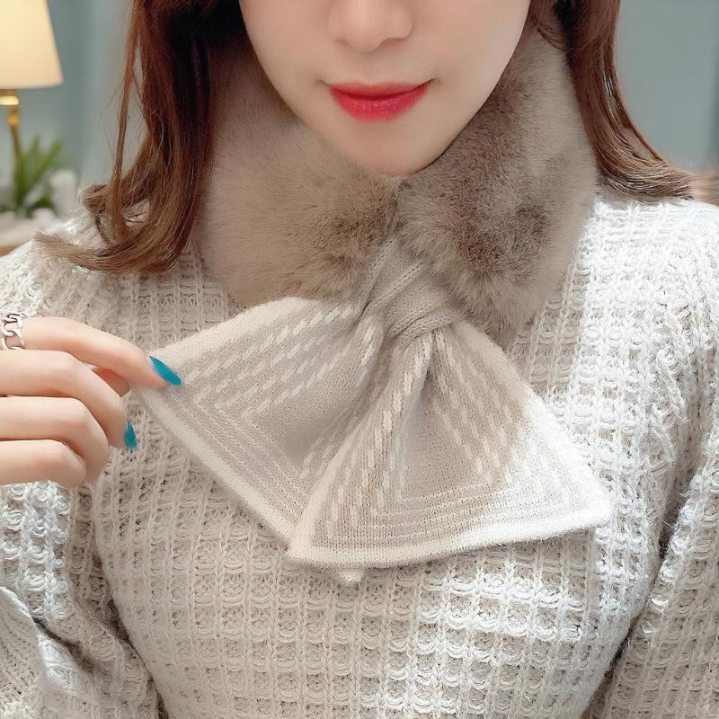 Winter Warm Solid Color Winter Neck Warmer Thicken Faux Rabbit Fur Plush Scarf Neck Warmer Cross Collar Scarf Cold Weather