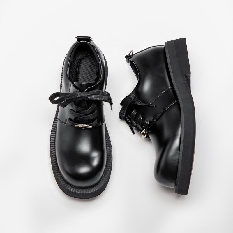 Niche soft leather big head Derby shoes men's business black round head platform small leather shoes heightening versatile commuter trendy shoes