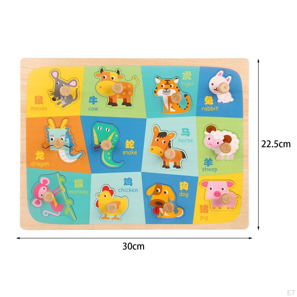 Wooden Peg Puzzle Educational Learning Puzzles Set Wood 3D Animal for 2 3 4 5 Years