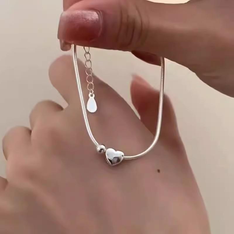 Snake Chain Heart Bracelet For Women Minimalist Elegant Fashion Versatile Wrist Jewelry Accessory