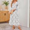 women's cute printed long-sleeved comfortable loose dress, elegant dress