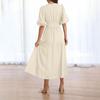 Puff Sleeve Vacation Dress For Women Summer  Deep V Neck Casual Short Sleeve A-Line Maxi Dresses