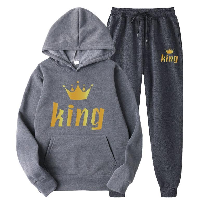Paar Hoodie Set lässig locker langärmelige Sportbekleidung Fleecejacke Jogginghose Herren Damen Hoodies Kurzarmshirts (Herren)