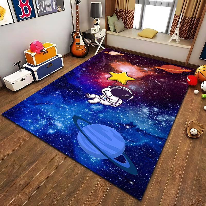 Astronaut with Star In Space Pattern Rug Suitable for Use As an Anti-slip Game Mat for Living Room and Bedroom Sofas