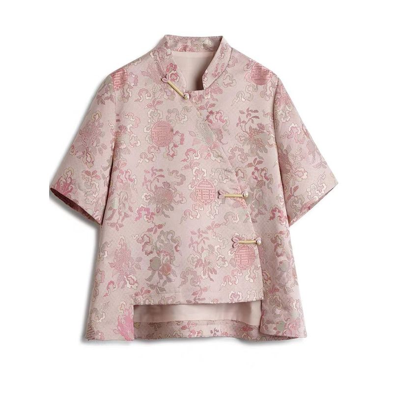 

Новый китайский стиль твиловая парча свободный национальный стиль застежка Pink XL