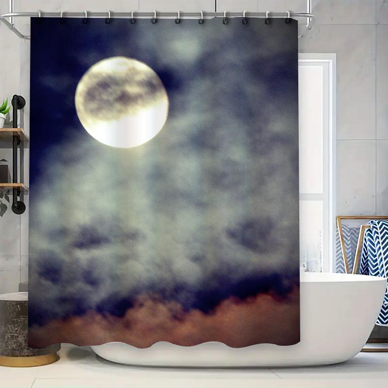 Super Moon Shower Curtain Dark Sky With Clouds And Full Moon Bath Decor W60H190(CM)-1 Pcs