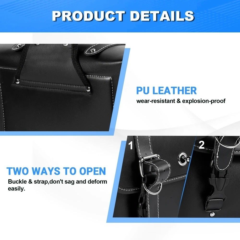1 Pair Waterproof Saddle Bag Large Capacity PU Leather Motorcycle Bag with Water Bottle Bag Cool Design Motorcycle Side Bag
