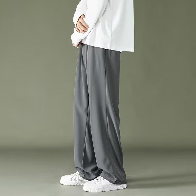 Men's Summer Ice Silk Wide-Leg Pants - Japanese Style, Loose, Straight Casual Trousers