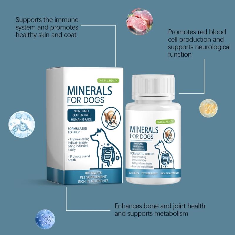Minerals Supplement Tablets for Dogs 80 Tablets Support Healthy Growth and Daily Nutrition Need Immune Improve