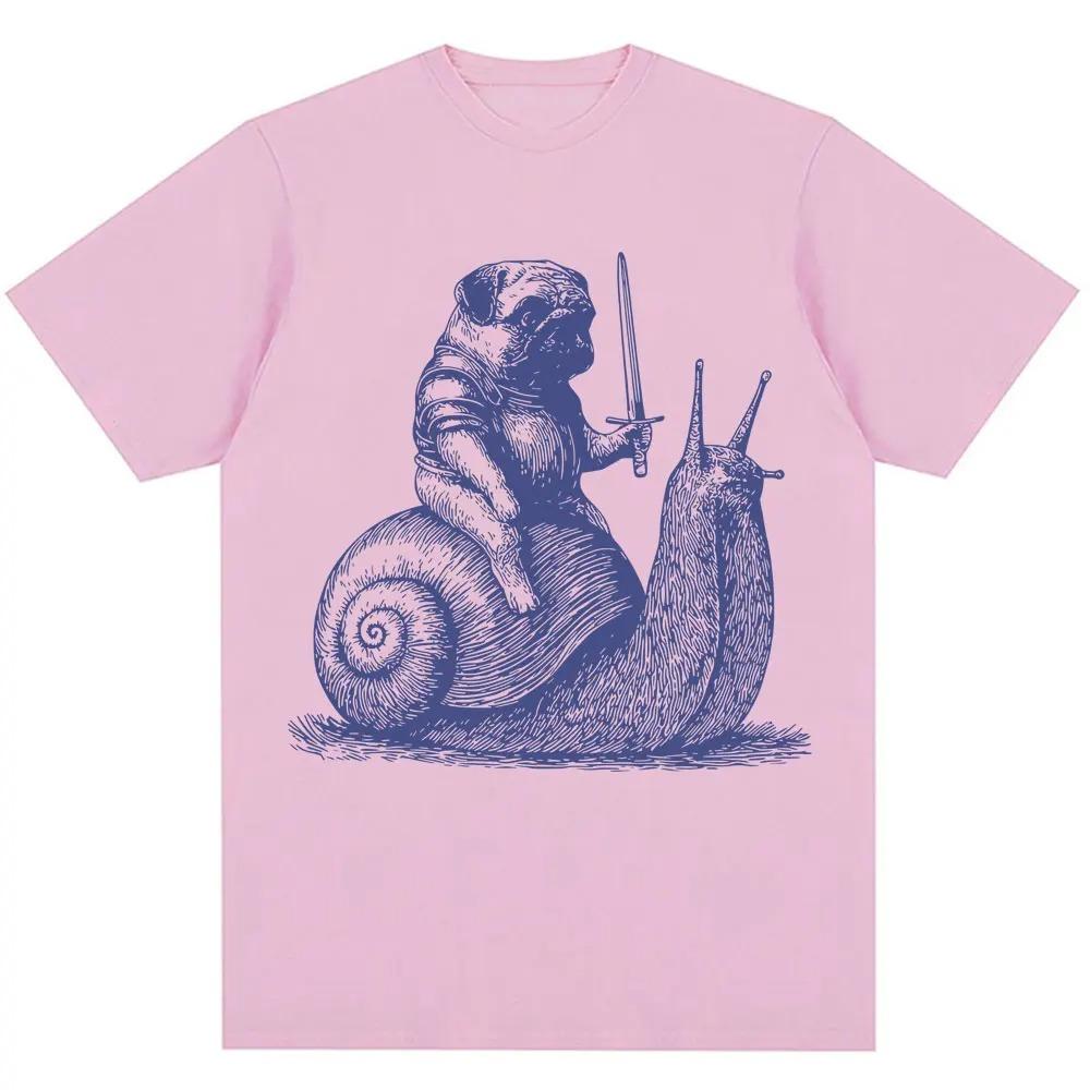 Funny Medieval Pug Knight Riding Snail Meme Graphic TShirt  Unisex 90s Vintage Trendy Oversized 100 Cotton Casual Tshirts
