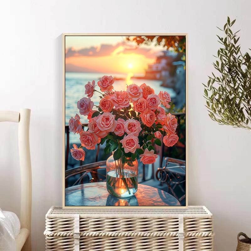 5d DIY Diamond Painting Cross Stitch Rose Flowers Diamond Embroidery Mosaic Full Round Drill Scenery Home Decor