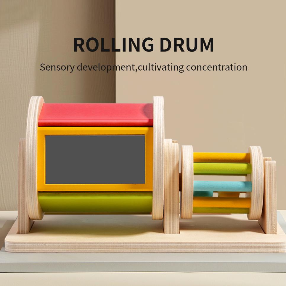 Montessori Wooden Drawer Box Early Education Textile Drum Pressure Ball and Puzzle Toys for Kindergarten